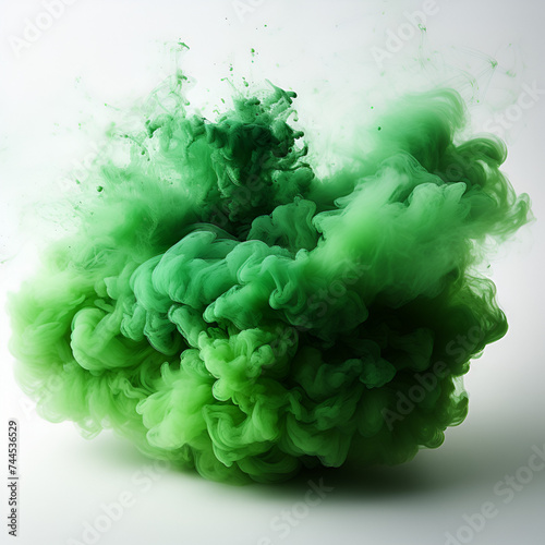 Green Smoke Bomb Exploding Isolated On White Background, green smoke bomb on white background, green smoke explosion, Generative Ai