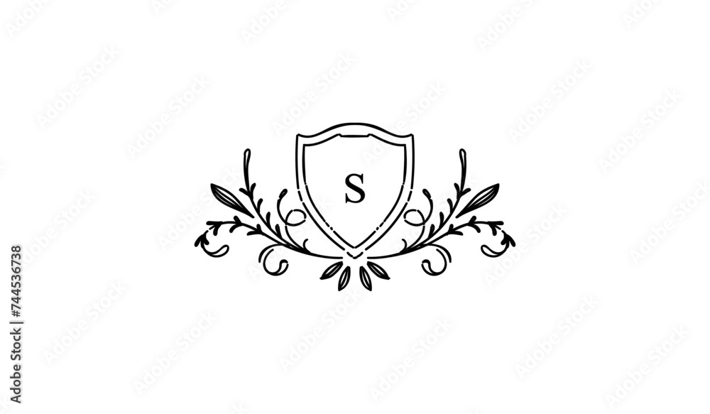 Obraz premium Luxury Alphabetical Shield with Wings Logo