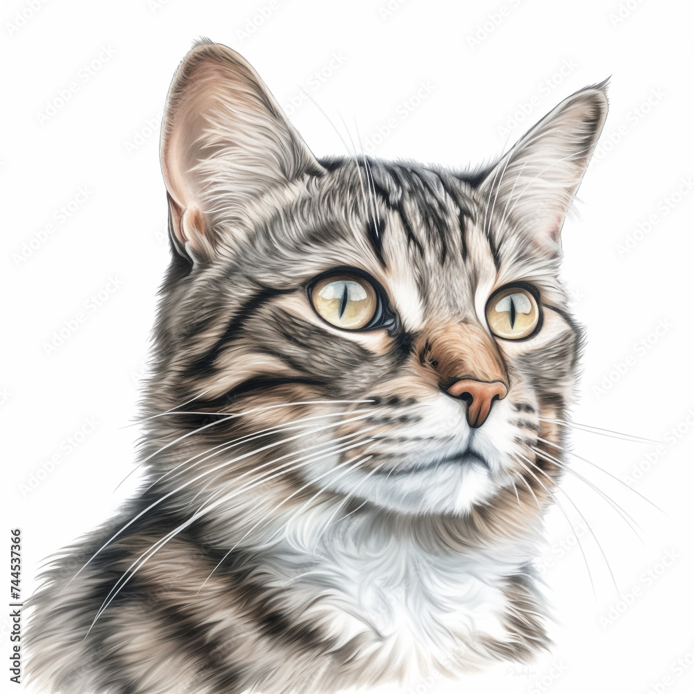 cat portrait , realistic, white background сreated with Generative Ai