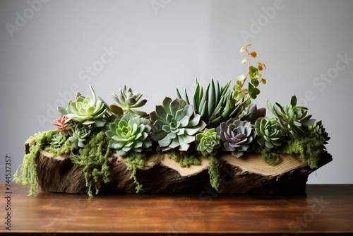 Timber table adorned with a succulent arrangement