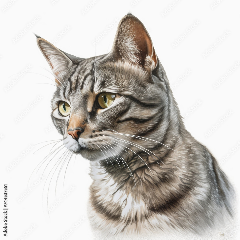 cat portrait , realistic, white background сreated with Generative Ai