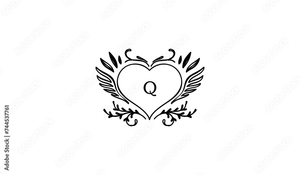 Luxury Alphabetical Heart with Wings Logo Luxury Alphabetical Heart with Wings Logo