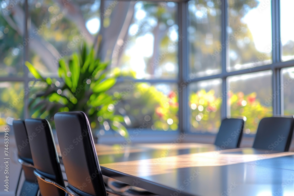 Modern conference table and chairs in front of spacious window