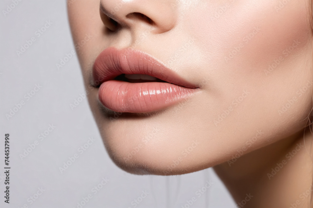 Obraz premium Close-up on girl beautiful lips and jaw line