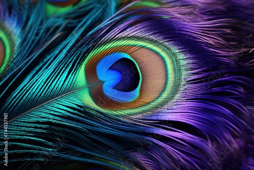 A vivid peacock feather's iridescence on display