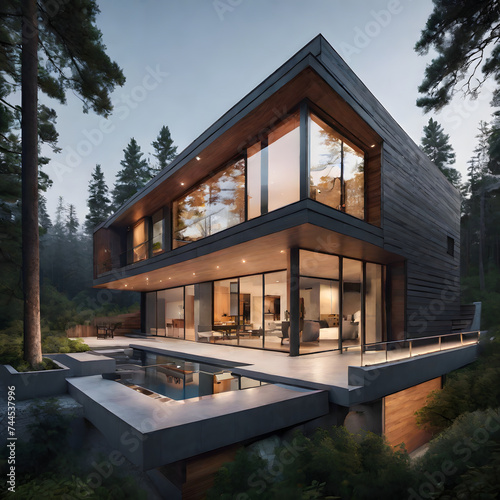 Modern house in the forest.  © princess