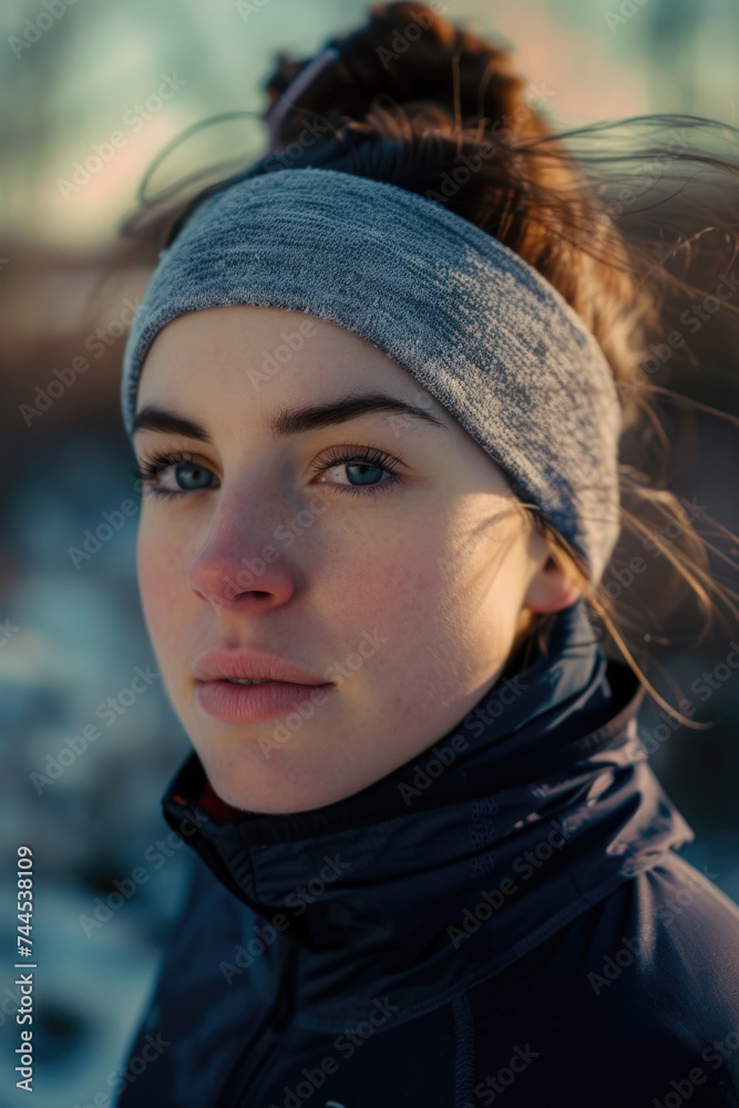 Woman wearing headband and scarf, suitable for fashion and lifestyle content Woman wearing headband and scarf, suitable for fashion and lifestyle content