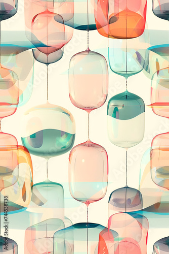 Abstract Glass Lantern Seamless Pattern Design with colorful Grunge Texture background.