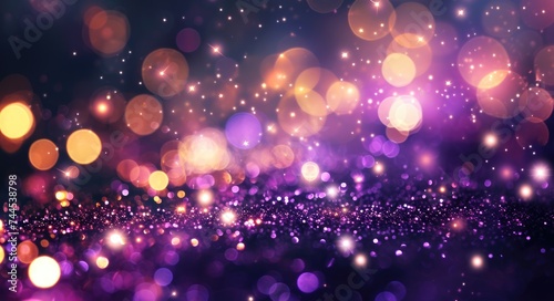 Magical Festive Christmas Bokeh Background with Purple Glow and Glittering Starlight