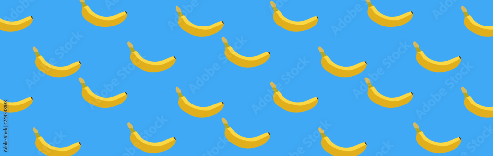 yellow bananas seamless pattern on a blue background