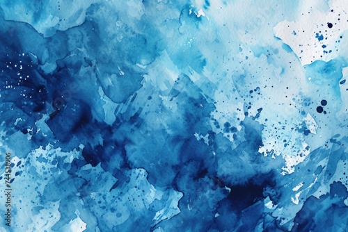 Indigo Splash: Hand-Painted Watercolor Background in Blue with Abstract Gradient Texture