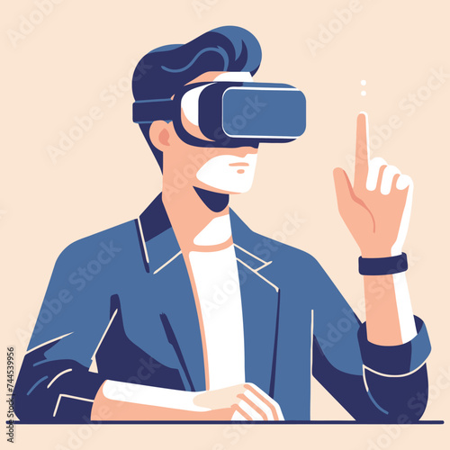 Young man,students enjoy of meta verse education in vr glasses,Vector illustration