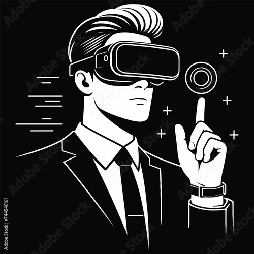 Young man,students enjoy of meta verse education in vr glasses,Vector illustration