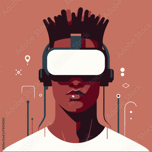 Young man,students enjoy of meta verse education in vr glasses,Vector illustration