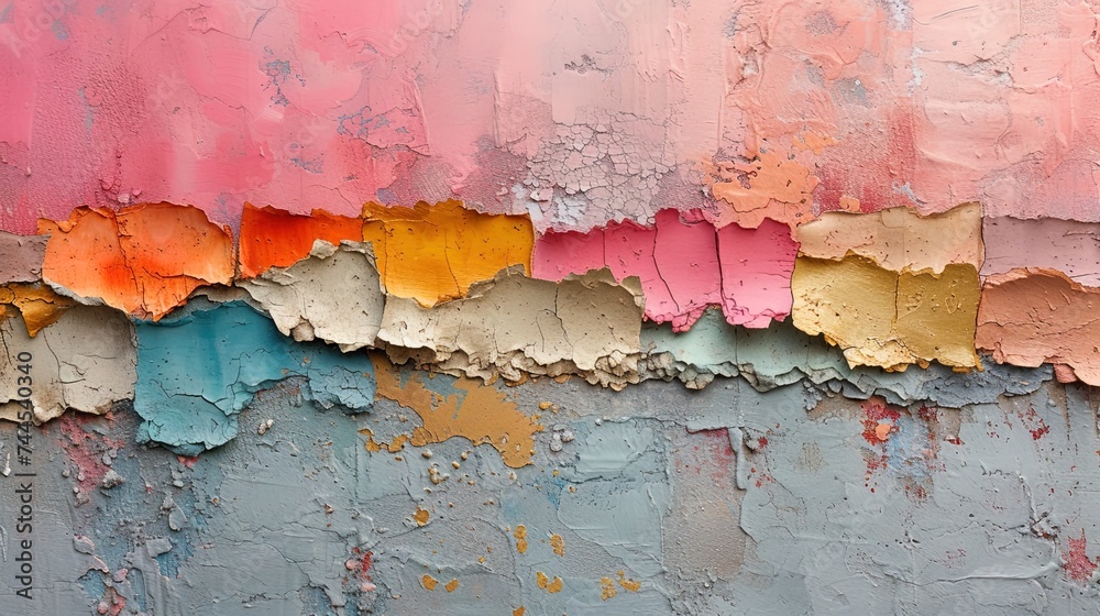Close-up of a mixed-media abstract artwork, showcasing the interplay of various textures and brush