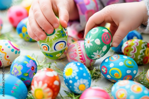 Child's Hands Holding Painted Easter Eggs