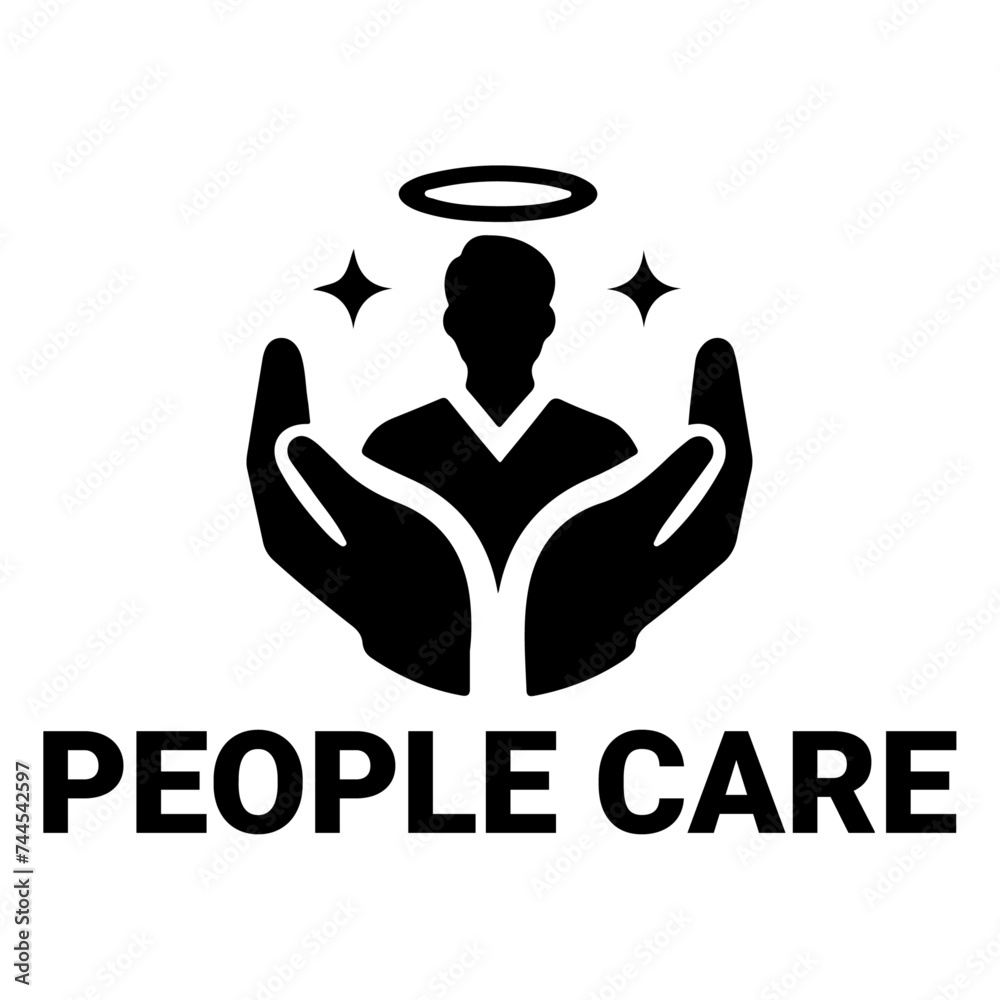 minimal People Care Logo Template, logo vector, black color silhouette