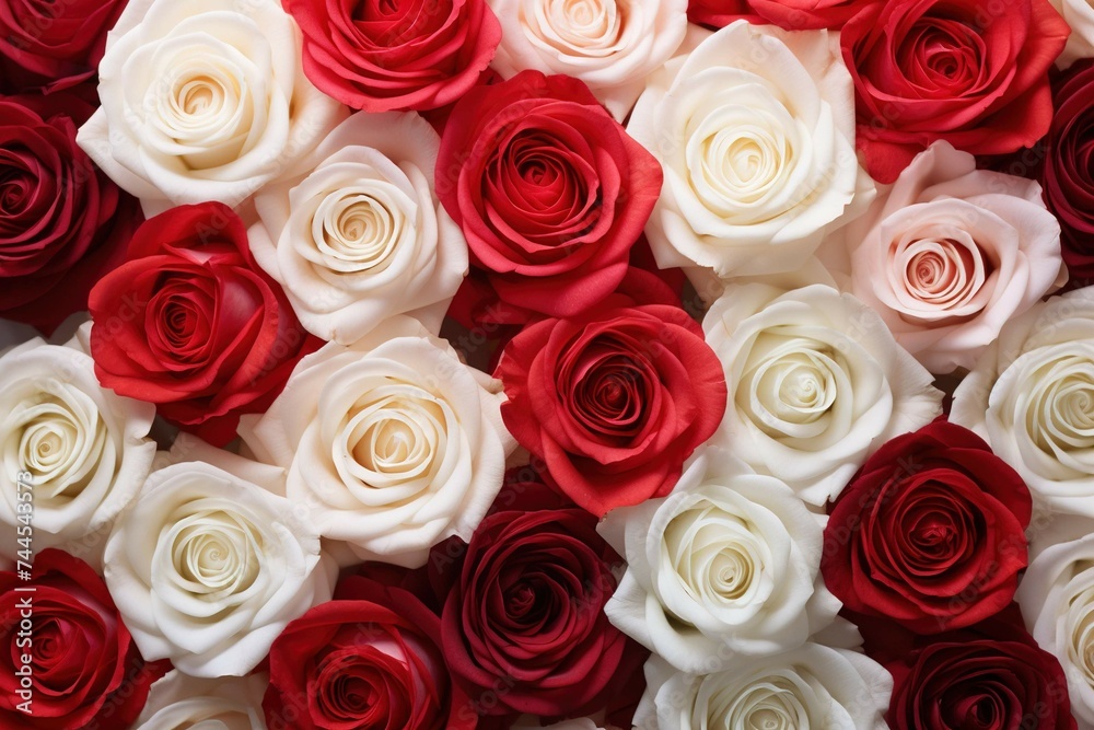 Multiple shades of roses arranged to form a color gradient from red to white Multiple shades of roses arranged to form a color gradient from red to white