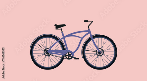 Vintage Bicycle or Cruiser Bike, Recreation and Relaxation Concept, Vector Flat Illustration Design
