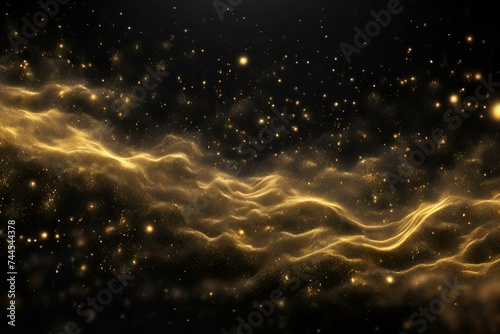 movement of the gold background. Dust of the universe with stars on a black background