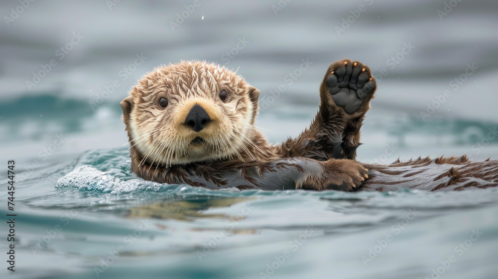 Sea otter Lisboa floating in the water Sea otter Lisboa floating in the water