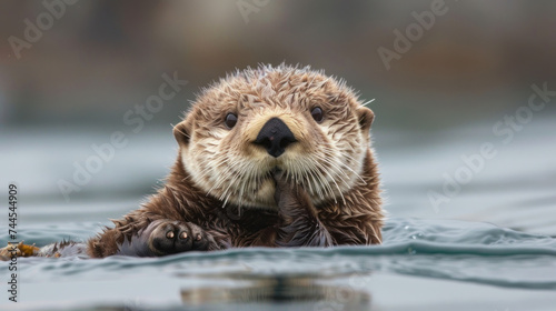 Sea otter Lisboa floating in the water © somruethai