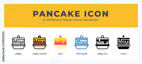 Pancake icon set. outline. glyph black. flat color and filled line color