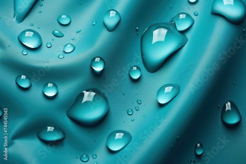 Water droplets resting on a hydrophobic fabric surface, highlighting water resistance photo