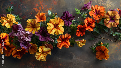 cascading Petunia blossoms in the form of a vibrant bouquet. 
