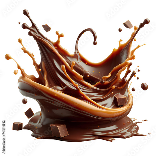 Chocolate caramel splash isolated on white background