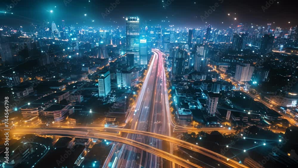 A zoomedin view of a smart city infrastructure with 5Gpowered IoT devices such as traffic lights surveillance systems and public transportation all working together for a A zoomedin view of a smart city infrastructure with 5Gpowered IoT devices such as traffic lights surveillance systems and public transportation all working together for a