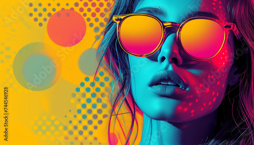 A whimsical digital creation that pays homage to pop art featuring stylized portraits or consumer goods in neon colors accented with pop arts characteristic bold outlines and Ben Day dots