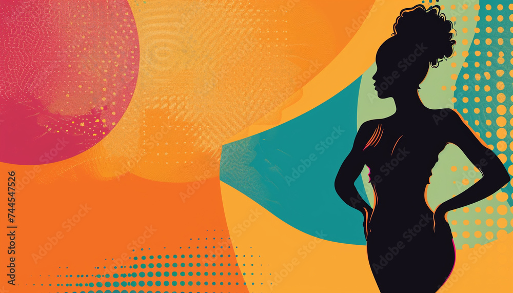 vibrant illustration of a womans silhouette with emphasis on abdominal ...