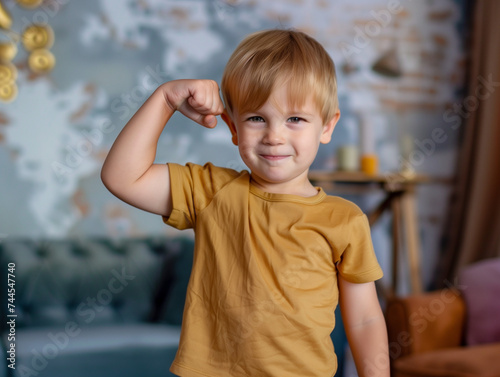 Little boy shows his biceps