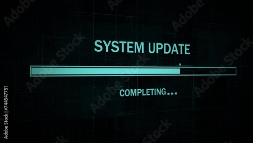 Checking for updates, looping message, Loop Animation Background. System Updating Progress Warning Message System Updated Alert on Screen, Computer Screen Entering Login And Password, photo