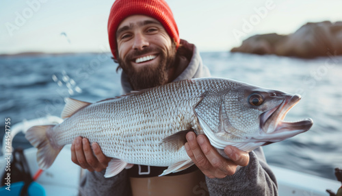 Male fisherman with a catch of fish in his hands