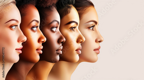Women of different skin tones in profile