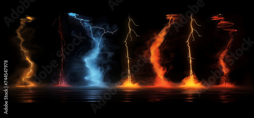 lightning bolts in different colors from a dark black