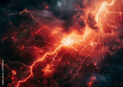 lightning burst with bright red color in the style of