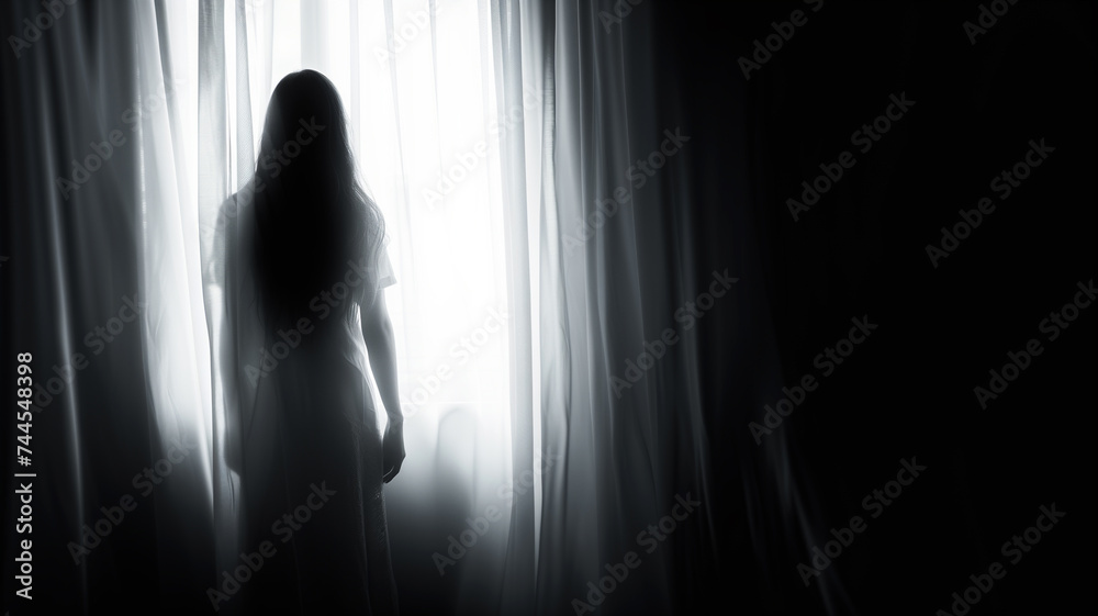 Mysterious Silhouette of a Girl at the Window