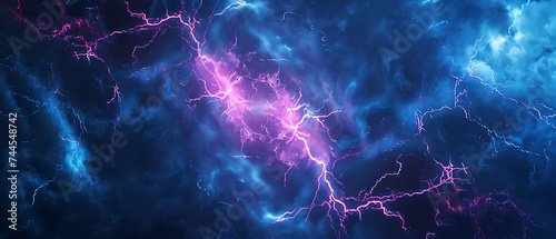 lightning flashes on blue and dark background in the 