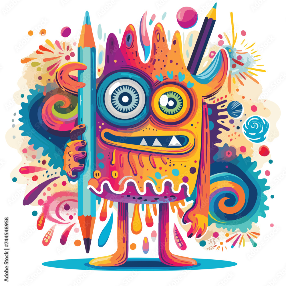 Quirky doodle abstract Creature. Cute funny character