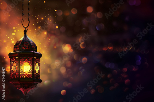 Wallpaper Mural Ramadan Karim Background: Lantern Greeting in Dark Bokeh, Text Space, Generative Ai Torontodigital.ca