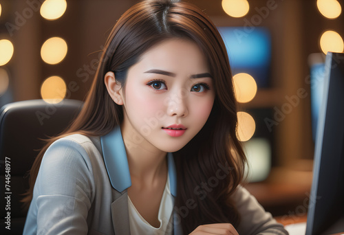 Woman sitting and working in front of a computer