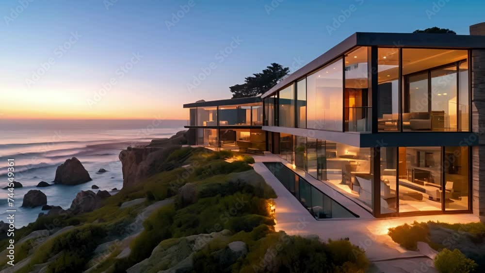 With walls of windows this home provides endless views of the glistening ocean and rocky cliffs. With walls of windows this home provides endless views of the glistening ocean and rocky cliffs.