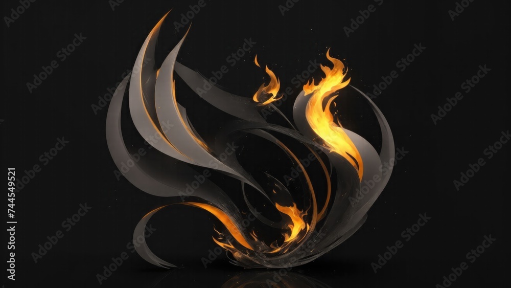 Abstract Gray and golden 3d flame of fire on Dark background Abstract Gray and golden 3d flame of fire on Dark background