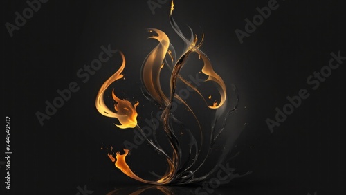 Abstract Gray and golden 3d flame of fire on Dark background