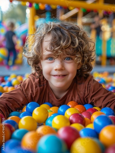Young Boy Smiling in Ball Pit