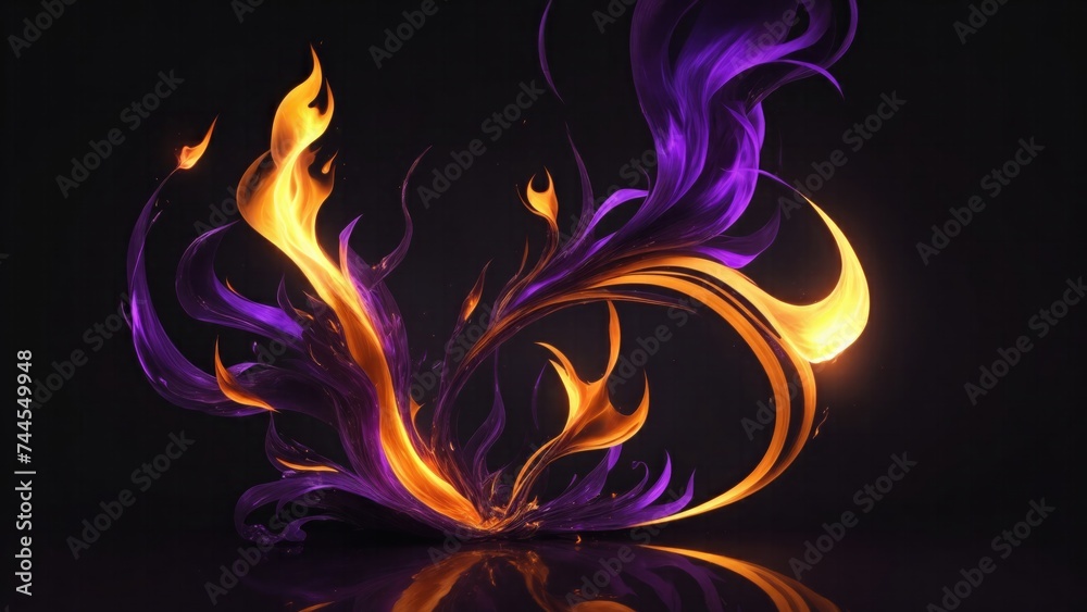 Abstract Purple and golden 3d flame of fire on Dark background Abstract Purple and golden 3d flame of fire on Dark background