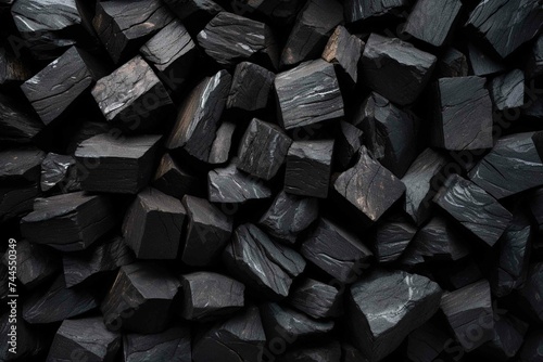 Close-up of charcoal chunks arranged in an aesthetically pleasing pattern